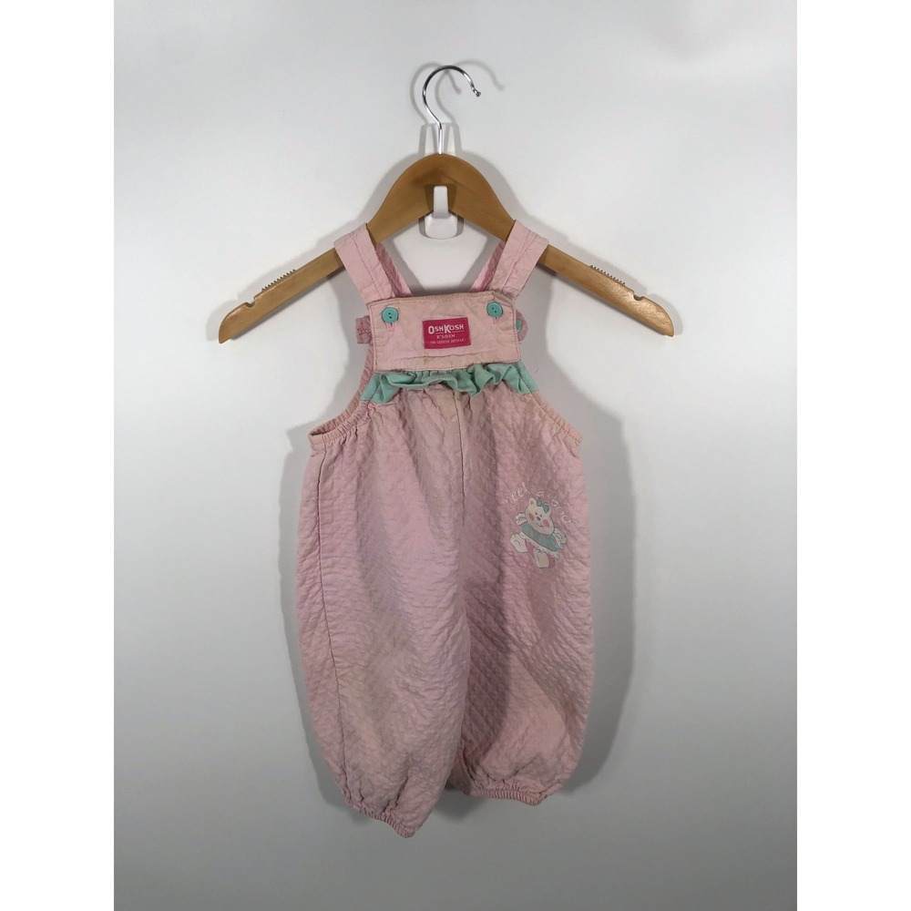 VTG OshKoshBGosh Kids Quilted Overalls 24 Months Pink Ruffle 90s Made In USA